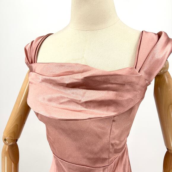 Birdy Grey Blush Pink Satin Thigh Slit Formal Gown - Picture 2 of 6